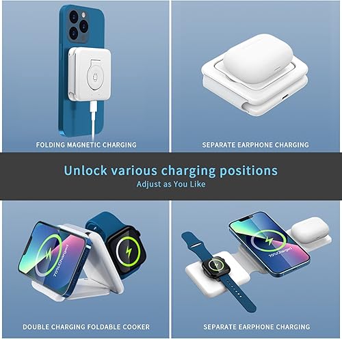 Miniatura 4 de Cargador inalámbrico 3 en 1, estación de carga plegable, almohadilla de carga inalámbrica magnética compatible con iPhone 15141312 Pro Max Plus,