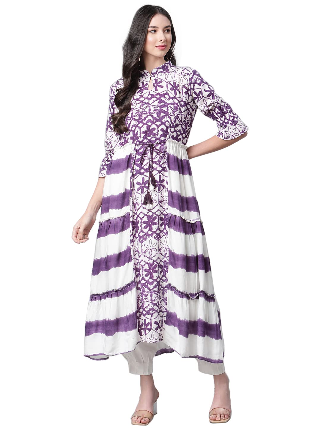 INDIBELLERayon Floral Print A-Line Kurta