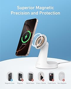 Anker MagSafe Compatible 2-in-1 Charging Stand, iPhone 16 Wireless Charger, Qi2 Certified 15W Ultra-Fast,Adjustable and Super Strong,for iPhone 16/15/14/13/12 Series,AirPods (White, No Adapter)