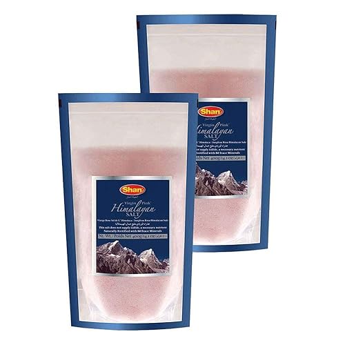 Shan - Sal rosa del Himalaya, 14.11 oz (PACK de 2), sal fina pura fortificada naturalmente con 84 oligominerales