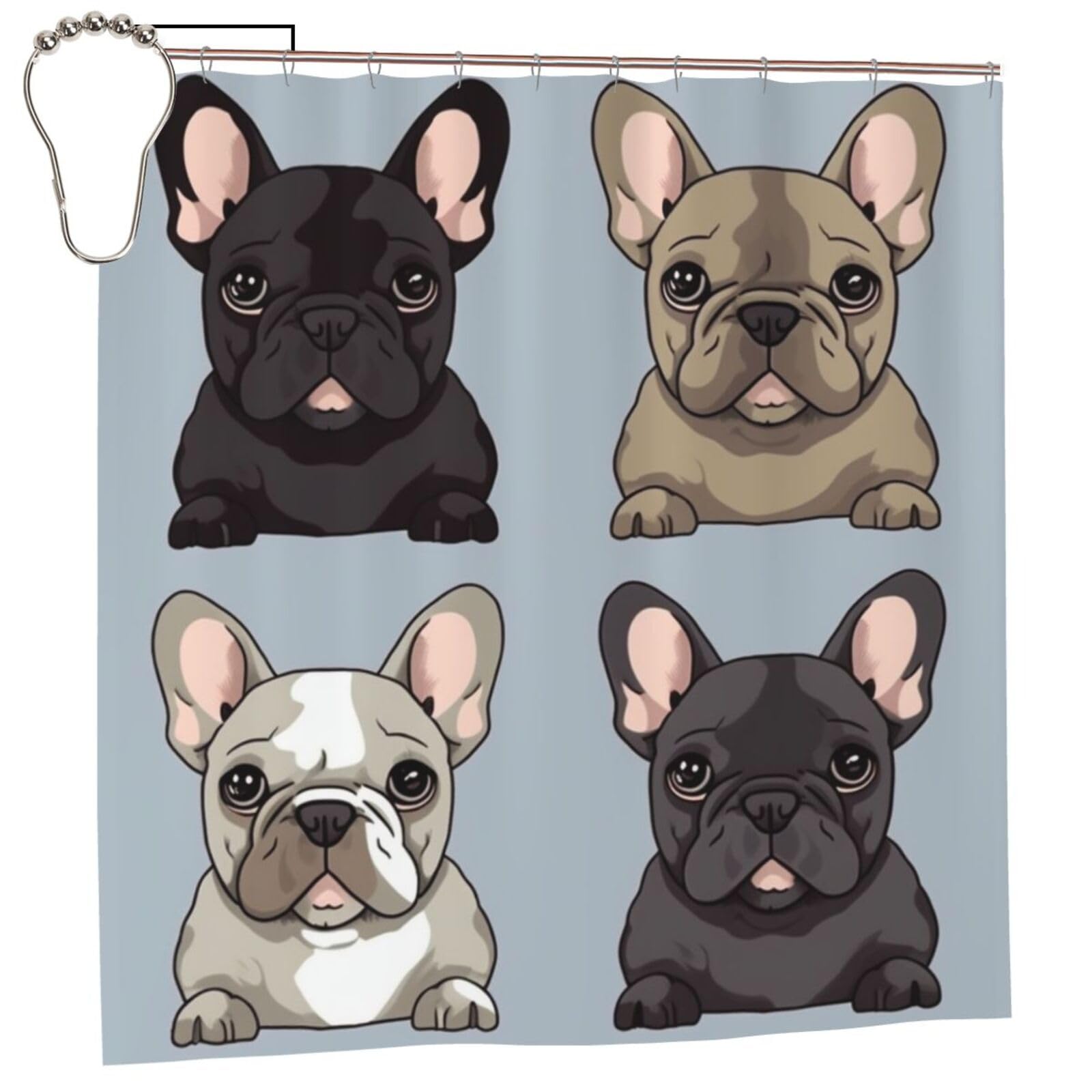 FodPand French Bulldog Shower Curtain 70"x70" Waterproof Long Bathroom Curtain Heavy Duty Thick Cloth Bath Curtain Set with Hooks, Modern Abstract Art Pattern Bathroom Shower Curtains