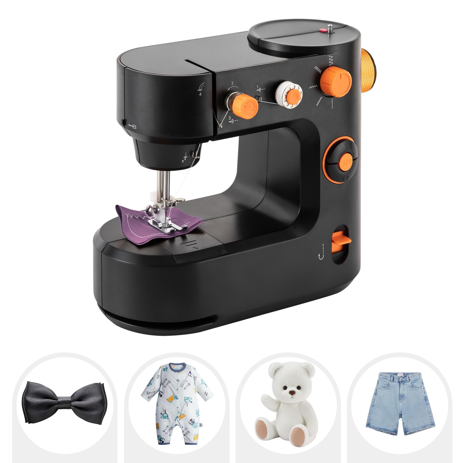 Mini máquina de coser para principiantes con 5 puntadas y luz LED | Mini máquina de coser ligera con 5 tipos de puntadas para principiantes, incluye luz LED y pedal para coser con precisión