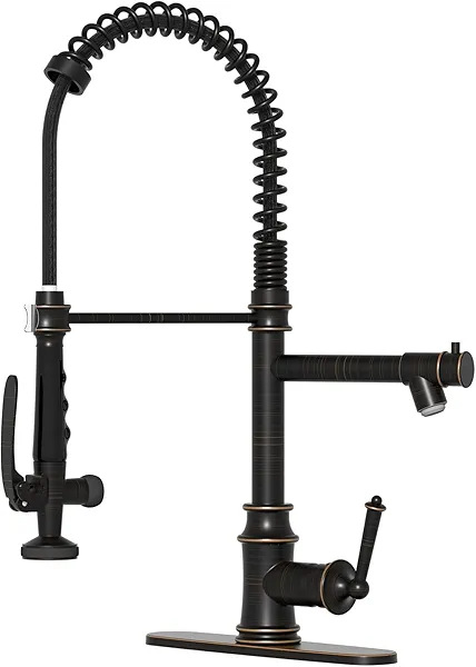 RUMOSE Oil Rubbed Bronze Kitchen Faucets with Pull Down Sprayer 360° Swivel Kitchen Faucet Commercial Double Head Faucet with Pot Filler, Brass Dual Kitchen Sink Faucet with Deck Plate