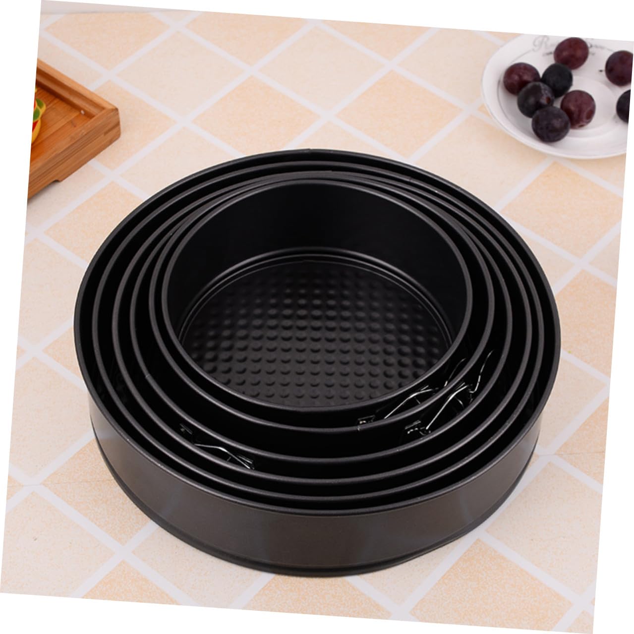 Molde Redondo Antiadherente Hebilla de Acero al Carbono, 6pieza | Fondo de Panal, Color Negro, Apto para Lavavajillas, para Tartas y Cumpleaños