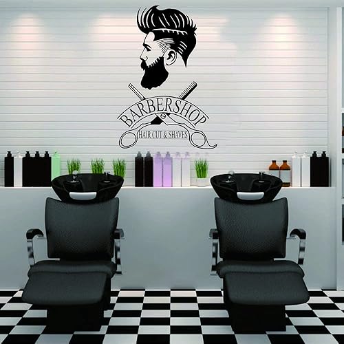 Miniatura 5 de Adhesivo decorativo de pared extraíble de barbería Art Man Barbershop Decoración de pared Stiker para decoración de ventana (22.4 x 15.7 in, JWH108)