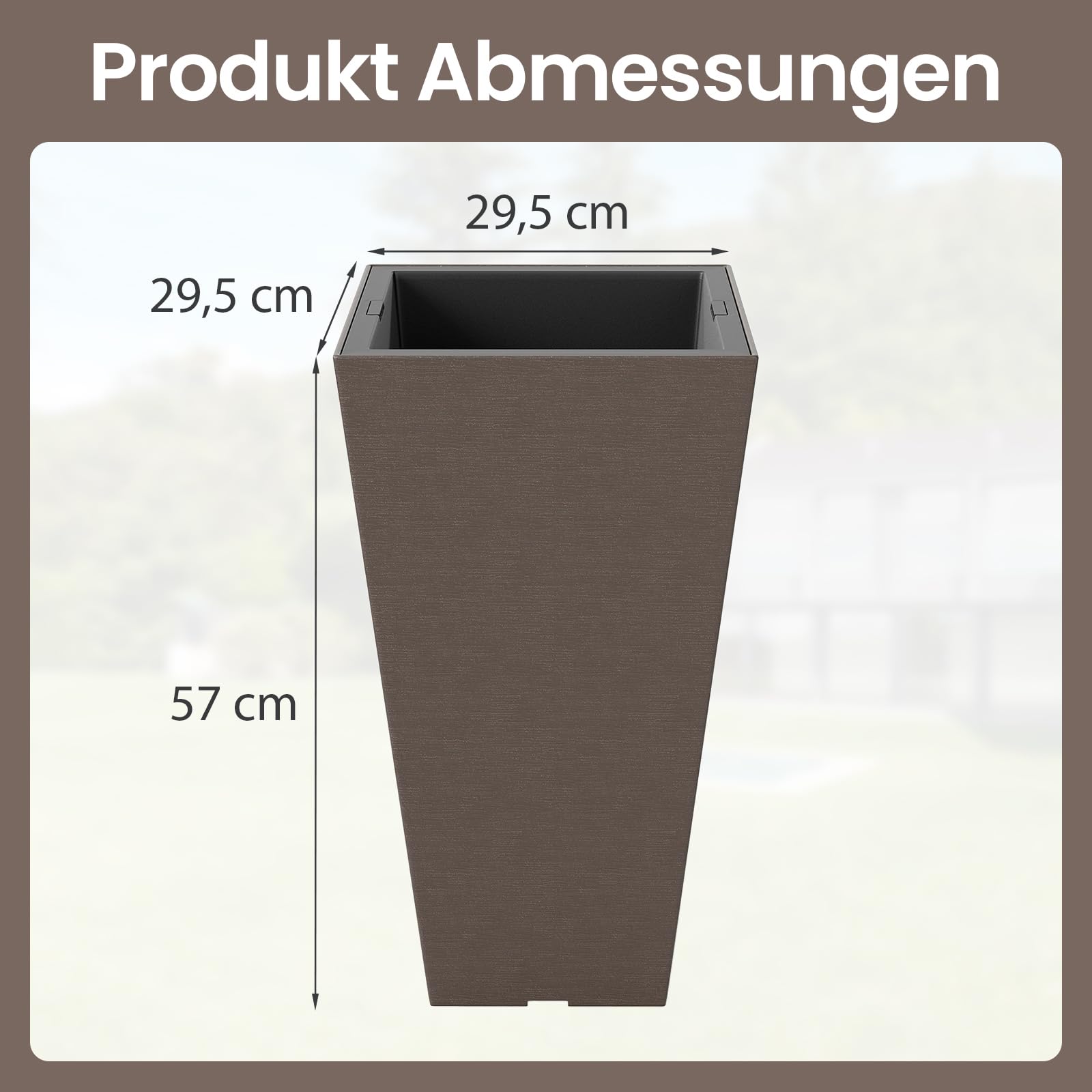 COSTWAY 2 er Pflanzkübel mit Innentopf, Pflanzgefäße wetterfest, Blumentöpfe mit Entwässerungslöchern, PP, Übertopf für Garten Terrasse Hinterhof Balkon, Braun (29,5 x 29,5 x 57 cm)