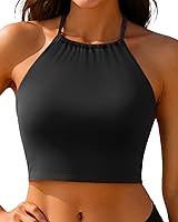 TemptMe High Neck Halter Bikini Top for Women - Modest Full Coverage Swimsuit Top with Removable Pads