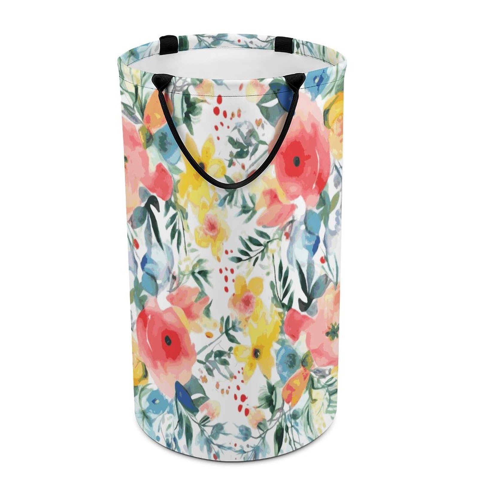 Bright Floral Watercolor Laundry Basket Waterproof And Moisture-Proof Storage Bins Collapsible Round Laundry Hamper Perfect for Toys, Clothes And Sundries