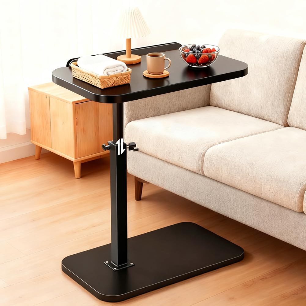 Mesa auxiliar en forma de C, giratoria 360°, mesa de salón, mesa de teléfono, mesa de sofá regulable en altura (45-80 cm) con tablero inclinable, pequeña mesa auxiliar para sofá, cama y espacios