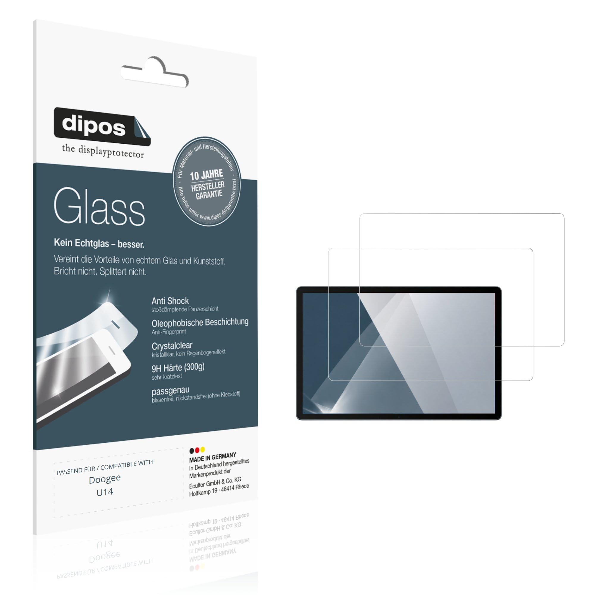 dipos 2x Pellicola Protettiva 9H trasparente per Doogee U14 | Non si rompe e non si scheggia, non è vero vetro, Anti-Shock, si adatta perfettamente, antigraffio, senza bolle, autoadesiva