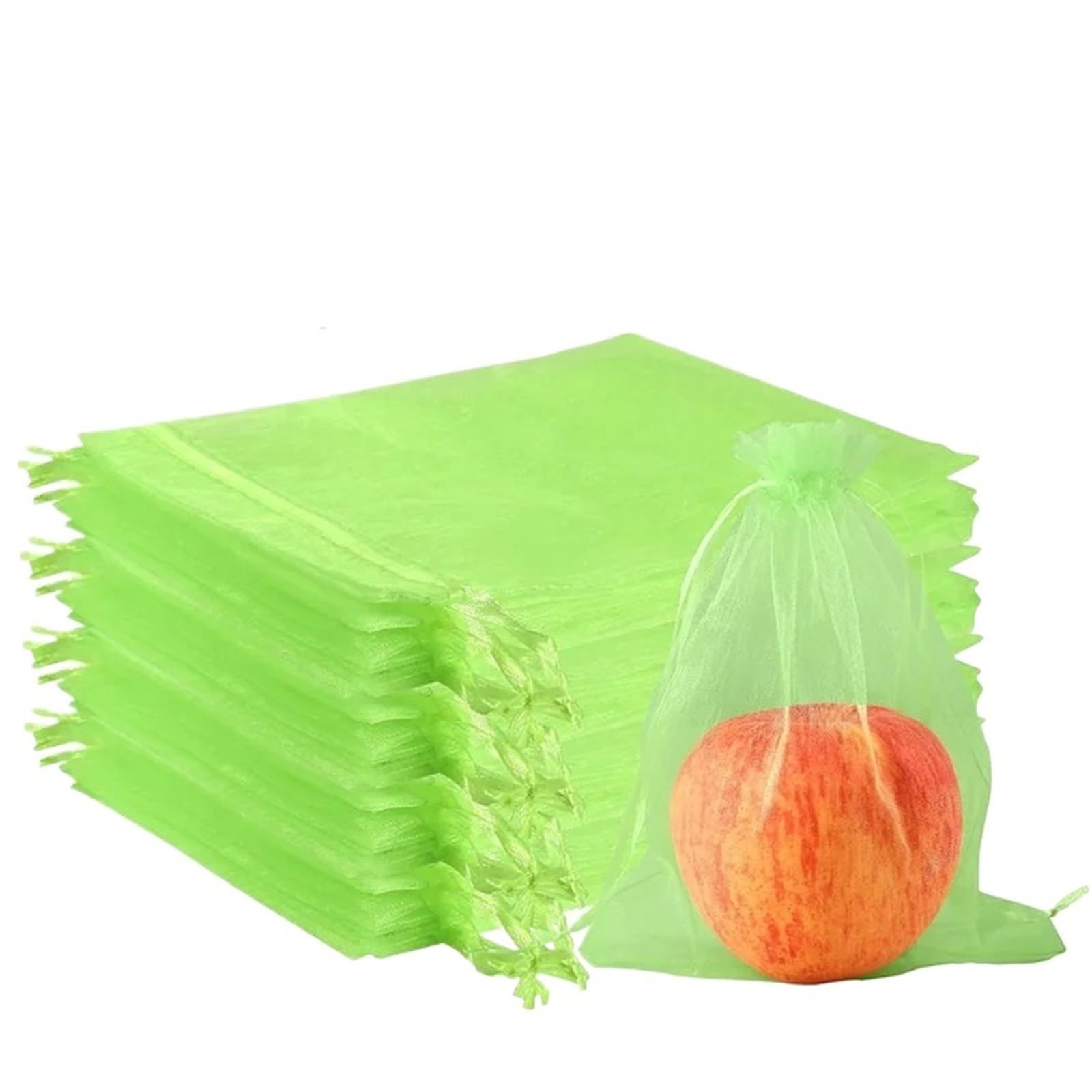 Lot de 120 sacs de protection réutilisables en organza pour arbres fruitiers avec fermeture à cordon de serrage Vert 25 à 35 cm