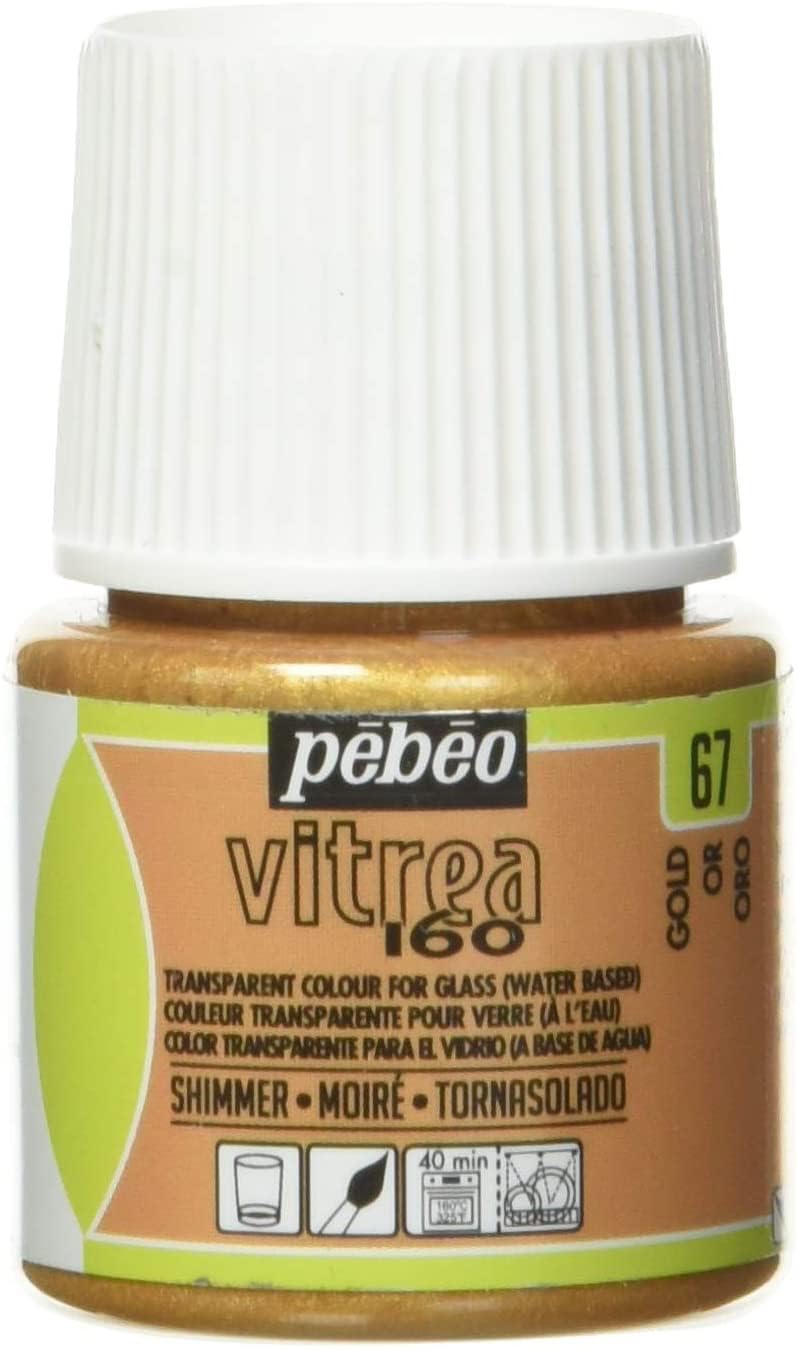 PEBEOVitrea 160 Water-Based Acrylic Paint for Glass (Oven Baked), Shimmer Color, 1.6 fl oz (45 ml), Shimmer Gold 67