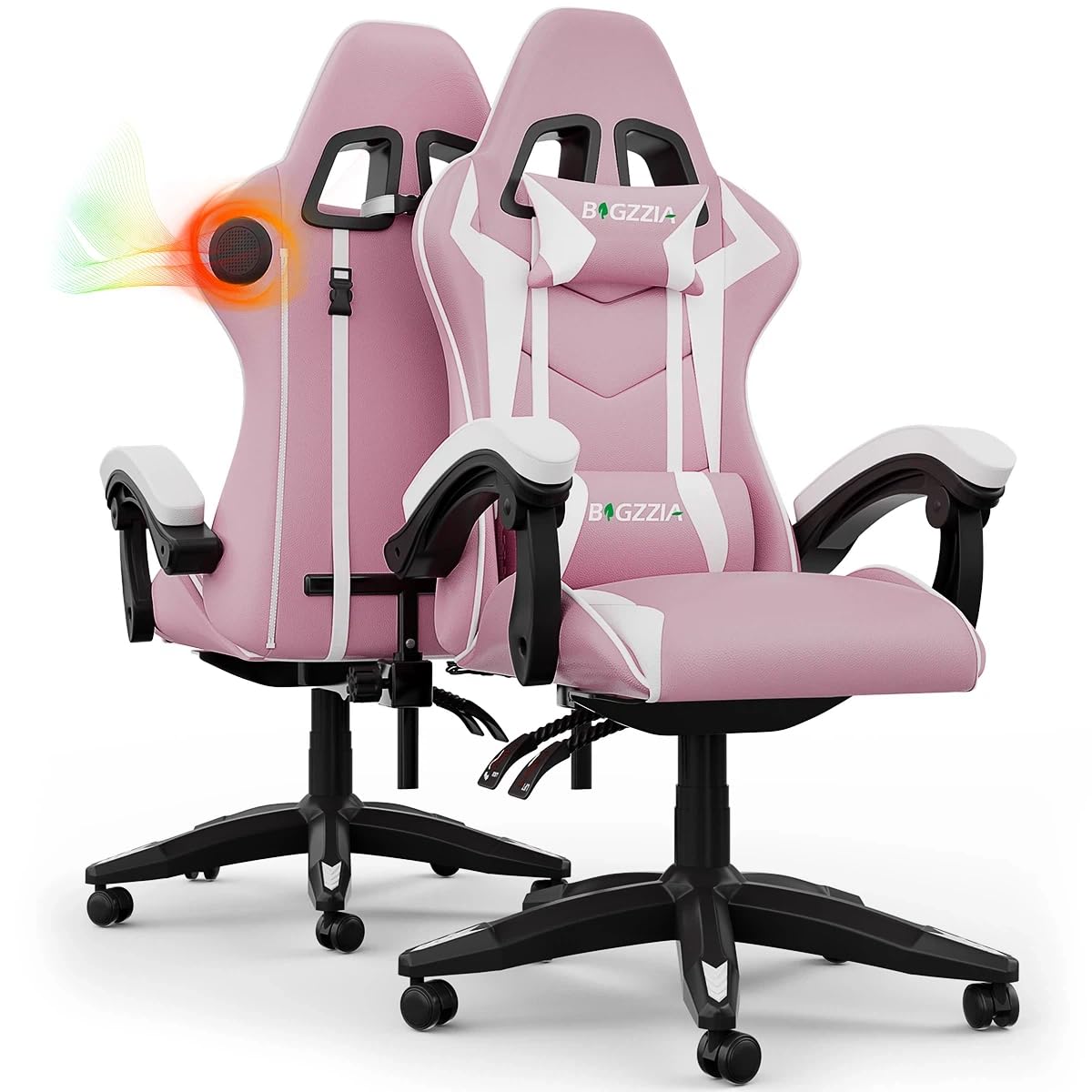 bigzzia Gaming Chair with Speakers PC Chair with bluetooth speakers Ergonomic Design with Cushion and Reclining Back Support (With Speaker Pink) — image 1