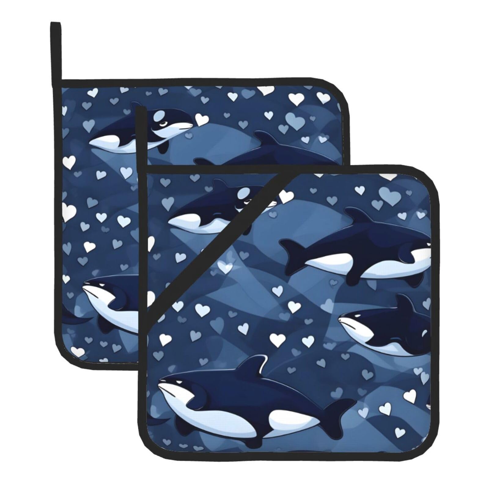 Blue Killer Whale Square Heat Resistant Trivet Set Thick and Durable for Baking Barbecue Cookware Oven