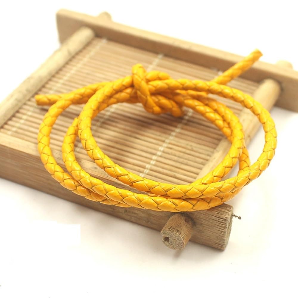Cordon cuir tressé 3mm jaune pour fabriquer vos bracelets de vacances bohèmes