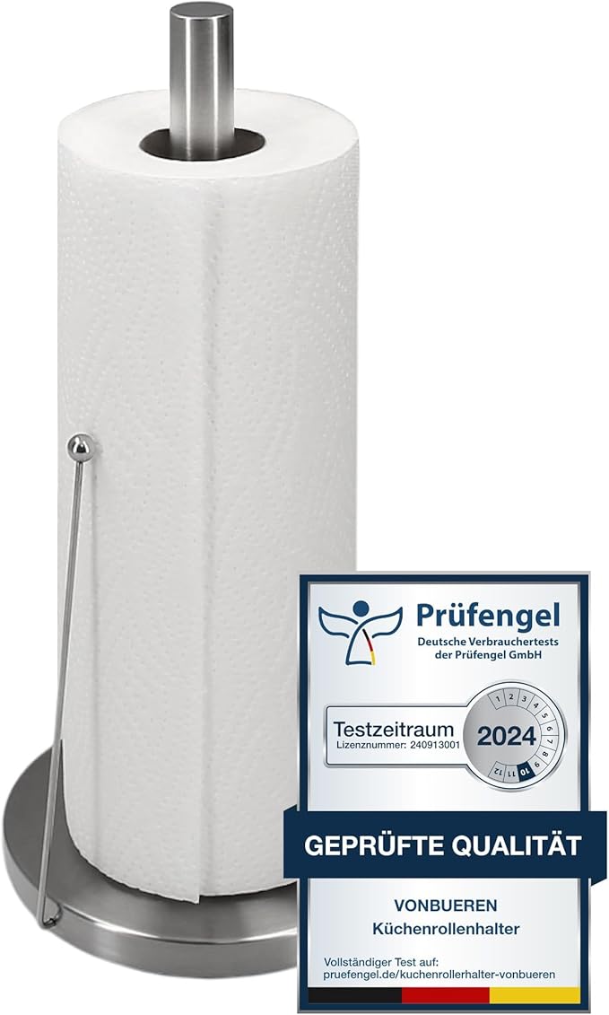 Küchenrollenhalter stehend 32 x 15 cm VonBueren | Edelstahl | Küchenpapierhalter Silber | Papierrollenhalter Küchenrolle | Halter für Küchenrollen | für Arbeitsplatte