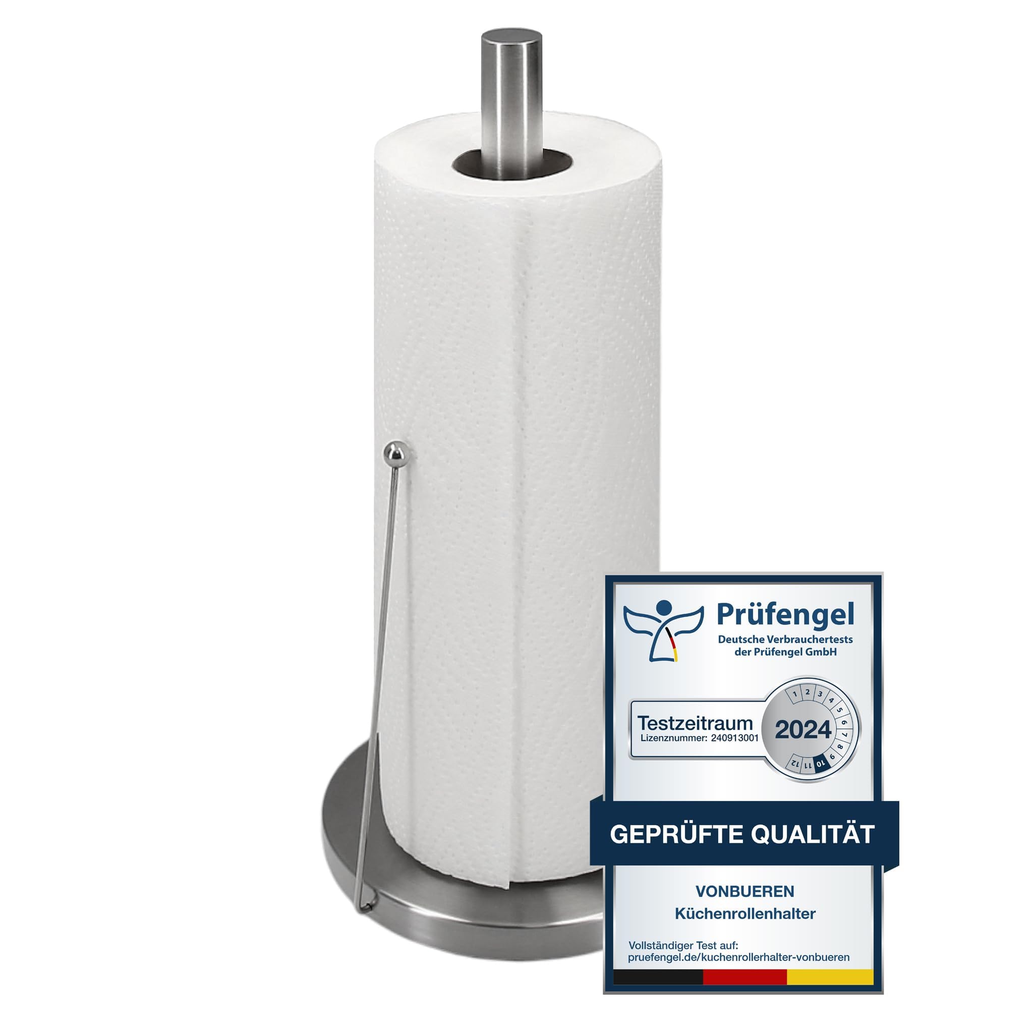 Küchenrollenhalter stehend 32 x 15 cm VonBueren | Edelstahl | Küchenpapierhalter Silber | Papierrollenhalter Küchenrolle | Halter für Küchenrollen | für Arbeitsplatte