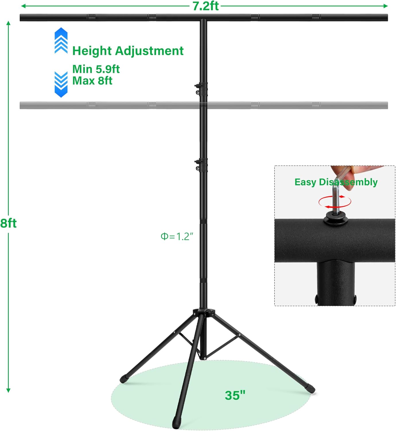 green screen backdrop kit 8x7.2ft,portable greenscreen background with stand,adjustable t-shape photo backdrop stand for photography, streaming,video,studio,party,zoom 8 x 7.2 ft