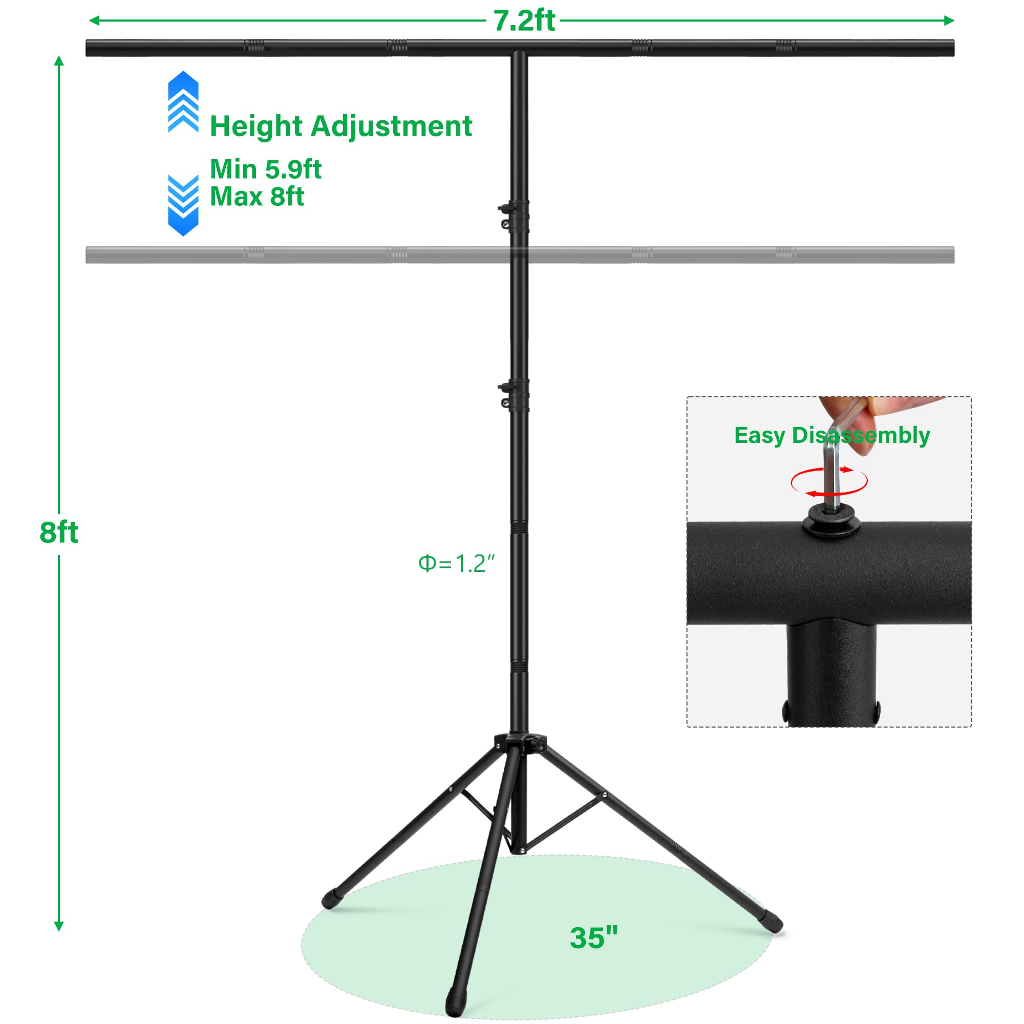 Kit de telón de fondo de pantalla verde de 8 x 7 m, fondo de pantalla verde portátil con soporte, soporte de fondo ajustable en forma de T para fotografía, transmisión, video, estudio, fiesta, zoom