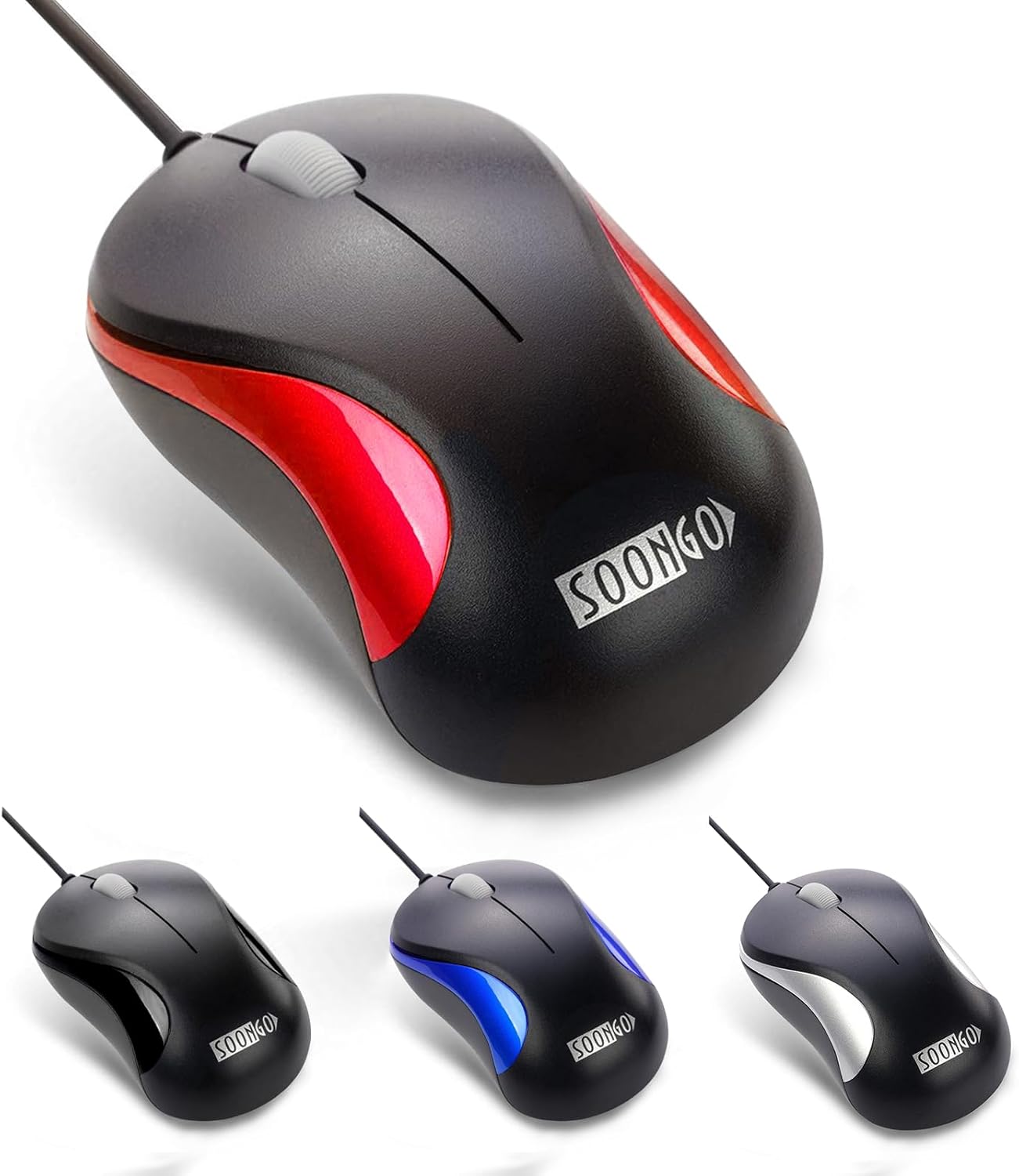 Mouse cablato, Mini Mouse per computer ottico con design ergonomico per laptop, Chromebook, PC, desktop, Mac, Notebook-Red di SoonGo