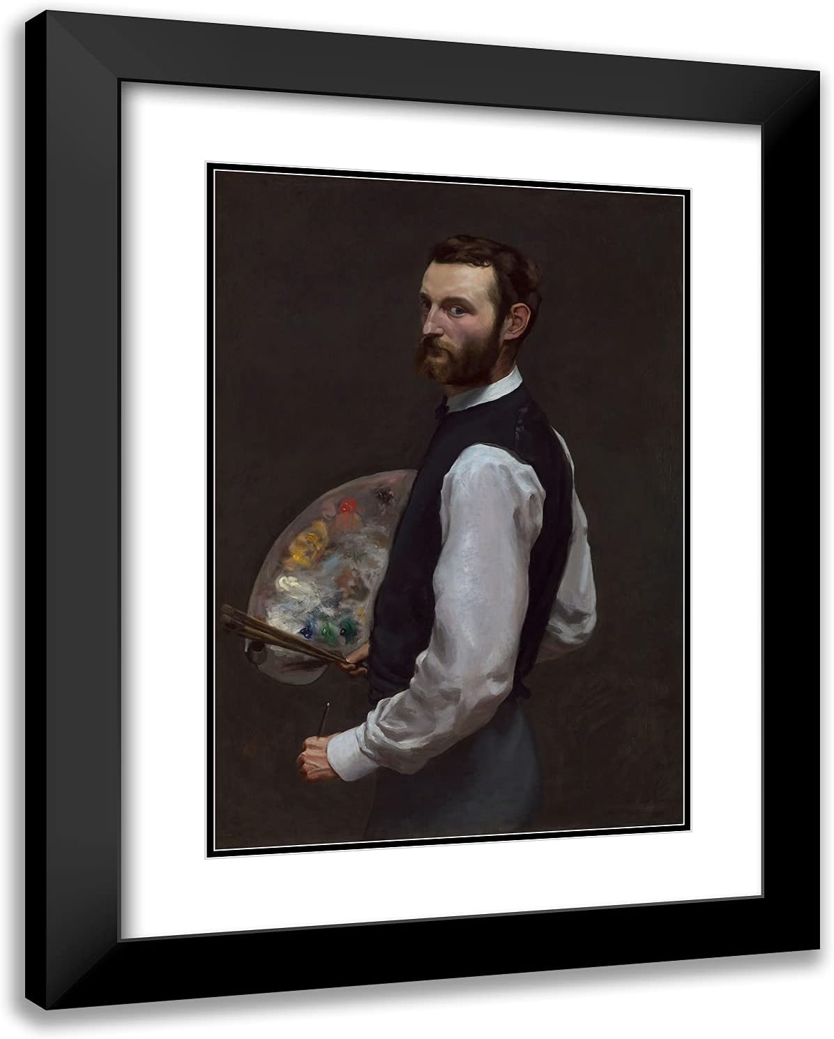 ArtDirect Frederic Bazille 19x24 Black Modern Framed and Double Matted Art Print Titled Self-Portrait