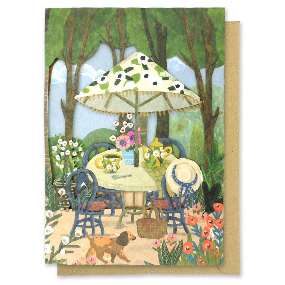 Paper Cut Art Cocker Tea Party Laser Cut Any Occasion Greeting Card By Alljoy Cards AL092, 12.5cm x 17.5cm