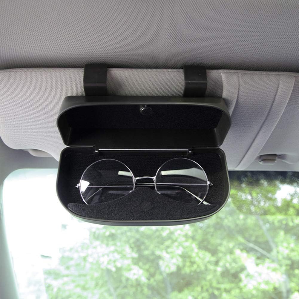 Nine Summer Car Visor Sunglasses Case,Eyeglasses Storage Holder Organizer Box Clip with Magnetic Closure and Double Snap Clip Design (Black)
