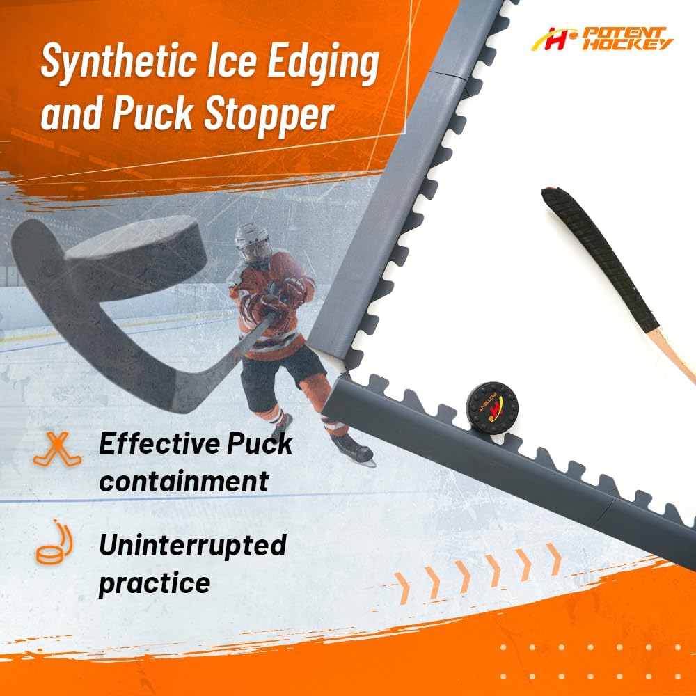 Ice Hockey Home Training Kit: 10 Pcs Synthetic Ice Tiles + 4 Puck Stopper edgings + 4 Rebounder Foams – Skating, Stickhandling, Passing & Shooting Drills