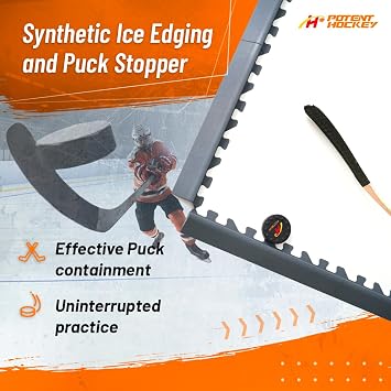 Ice Hockey Home Training Kit: 10 Pcs Synthetic Ice Tiles + 4 Puck Stopper edgings + 4 Rebounder Foams Skating, Stickhandling, Passing & Shooting Drills