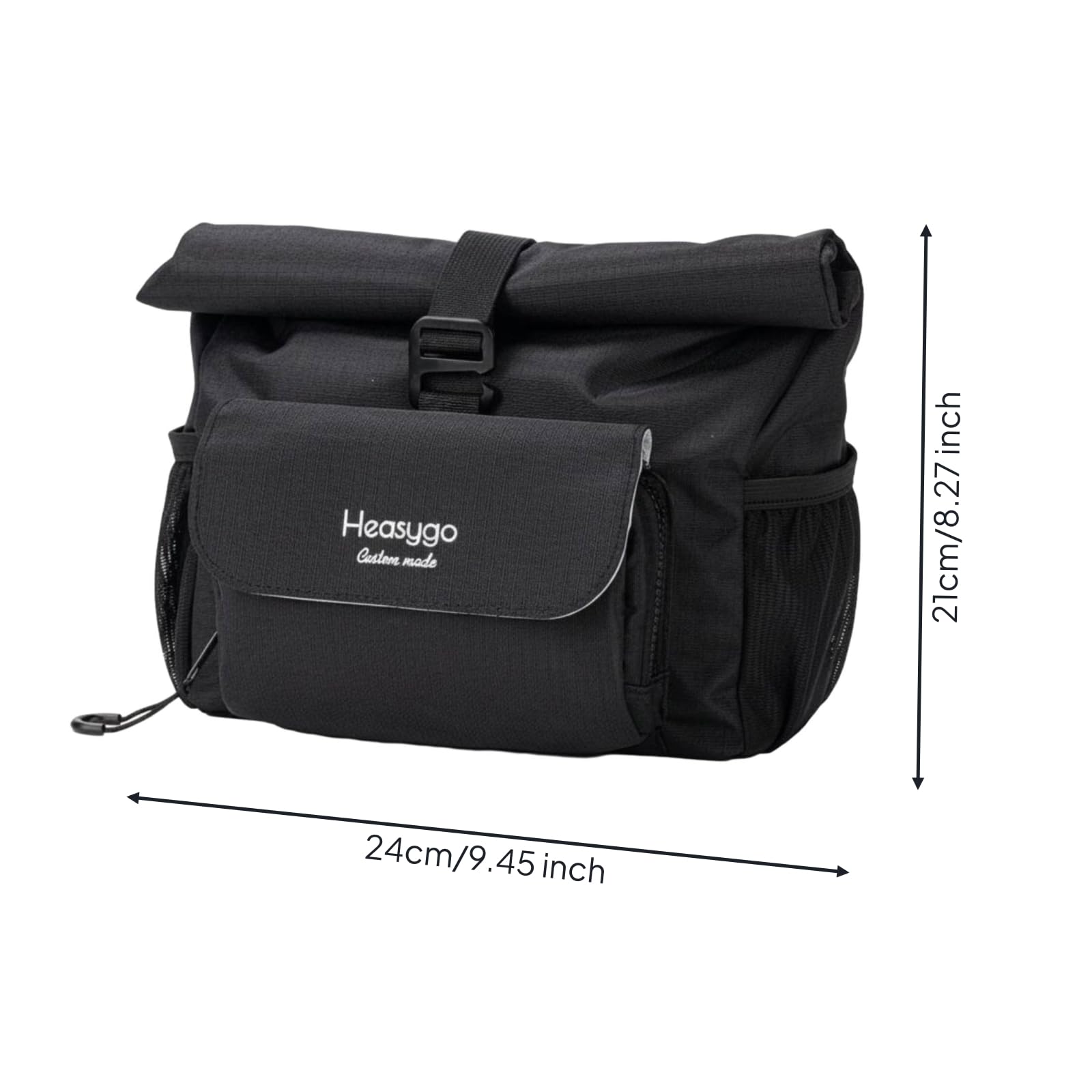 Borsa Anteriore Bicicletta Borsa Manubrio Borsello Borsetta Tela Convertibile con Tracolla Struttura Rigida Pieghevole 5-7L per Pendolarismo, Nero, Nero, 5 Pollici