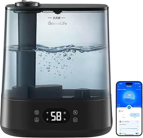 GoveeLife Humidificadores inteligentes para dormitorio, llenado superior de niebla fría de 6 litros para habitación grande, sensor de humedad, modo