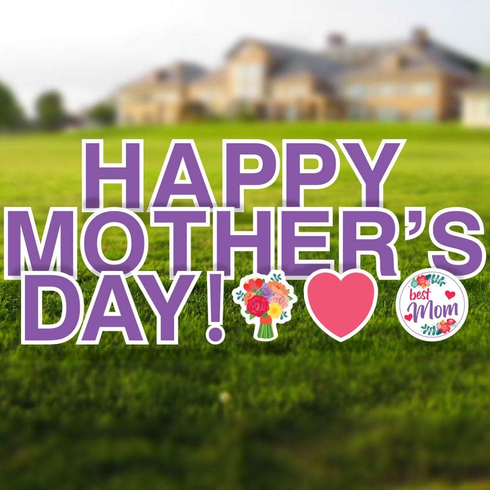 Vispronet Happy Mothers Day Yard Sign with Stakes – Mother's Day Decorations – 18in Tall Lawn Letters - Weather-Resistant Signs & Steel Stakes - Mothers Day Gifts – Outdoor Yard Decor for Party