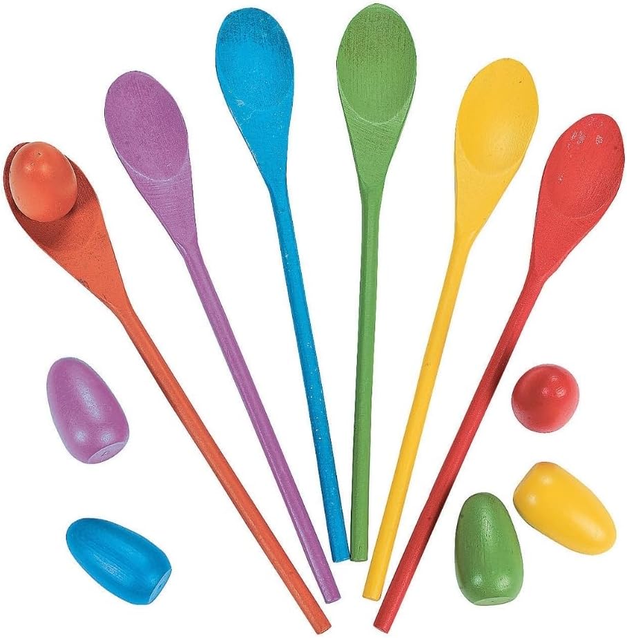 Fun Express Egg Spoon Game,six wooden spoons and six egg spoons, Pack of 12