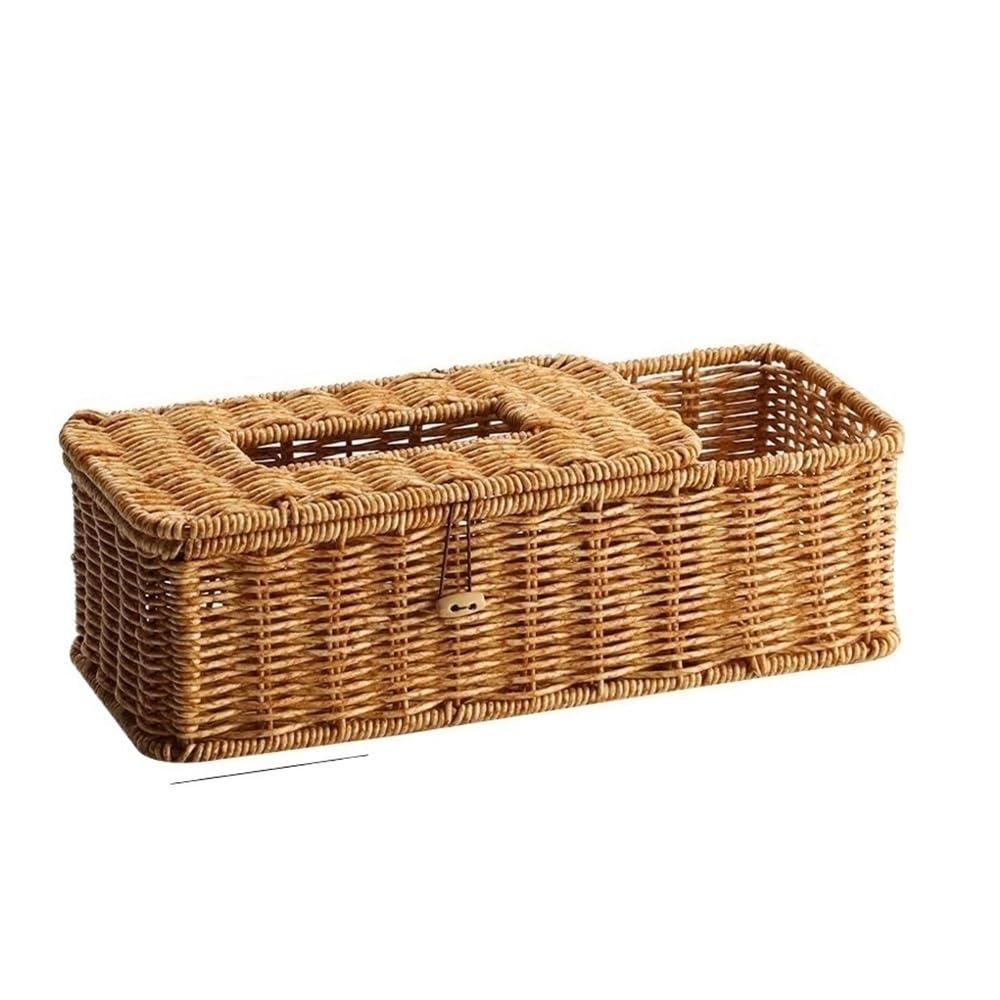 Aimanqi Light Color Napkin Cover Rattan Wicker Storage Case Removable Tissue Box Desk Hand-Woven Paper Towel Holder Facial Tissue Dispenser Basket(Light Color)