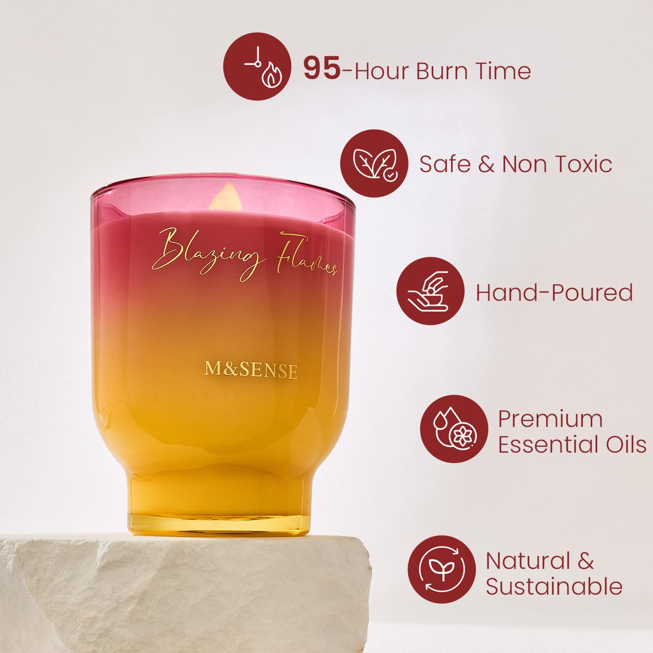 M&SENSE Large Scented Candle with Crackling Wick, Blazing Flames 470g, Burn Time: Up to 110 Hours, Perfect Christmas Gifts for Women - Image 2