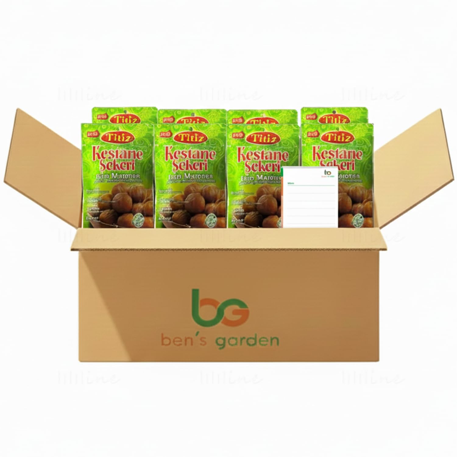 Titiz Zarte Maronen,Leicht Gesüßt Vorteilspack 8x125g, Hohe Ballaststoffe & Natürliche Energie, 100% Vegan + Ben's Garden Notizblock