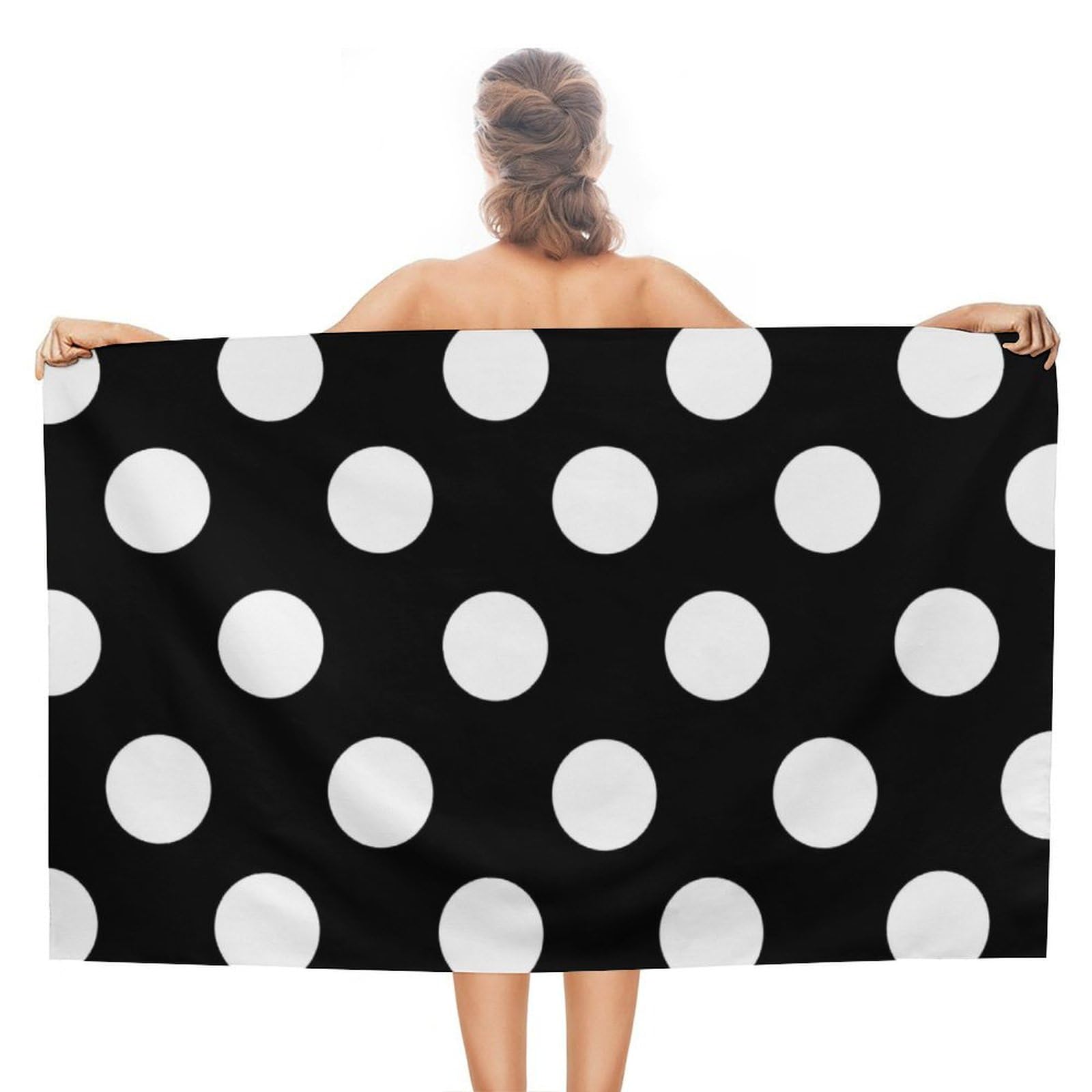 LEDFCVSU Beach Towel, Black Dot Bath Towel, Absorbent Towel for Swimming, Sports, Travel