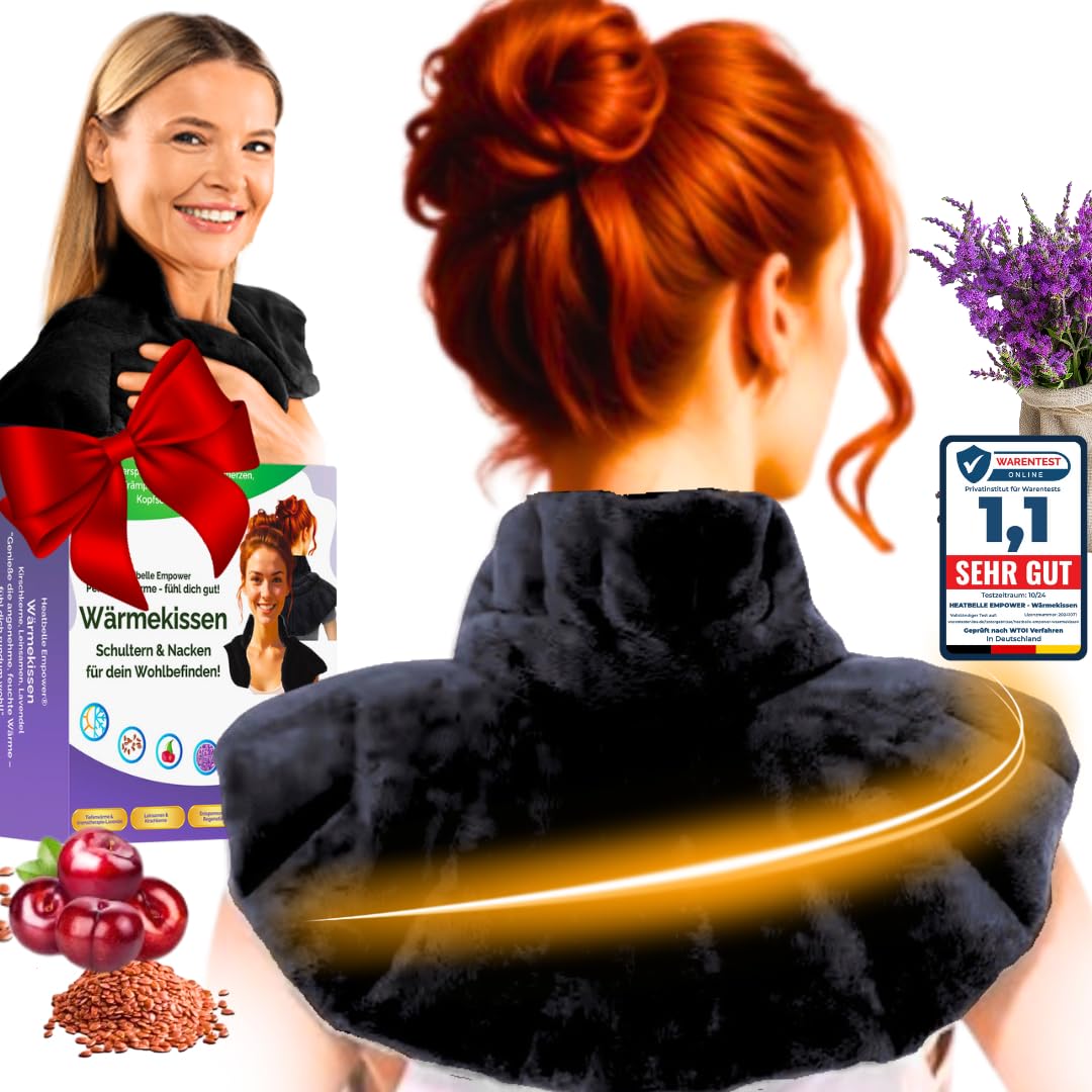 Kirschkernkissen für Nacken und Schulter – Körnerkissen für Mikrowelle- Beruhigender Lavendel Duft & natürliche Wärme - extra große Abdeckung (Schwarz)