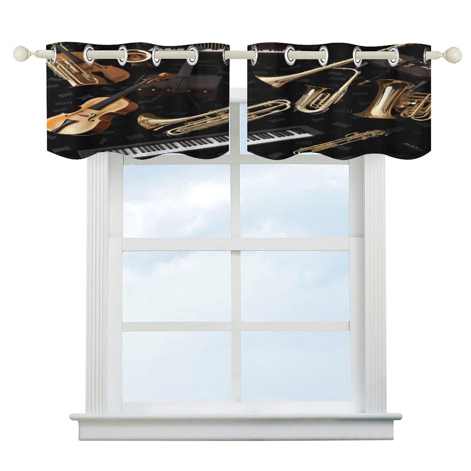 Fekiloot Style Musical Instruments Short Curtains Valance Curtain