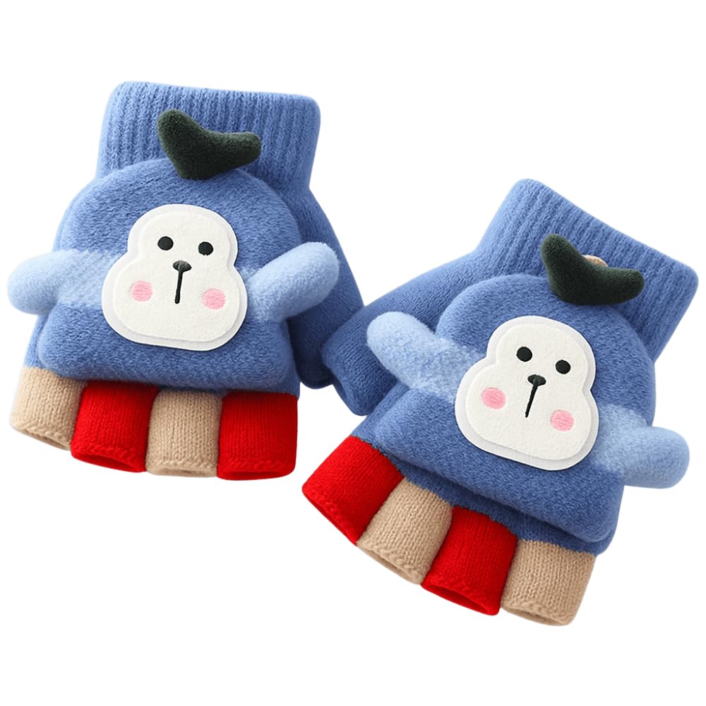 Jukusa Baby Cute Cartoon DesignHand Gloves | 2 in 1 Half and Full Finger Gloves | Warm and Comfortable Knitted Gloves for 3-7 Years Old, Windproof and Flexible, Gift for Christmas and Birthday (Blue) - Image 5 thumbnail