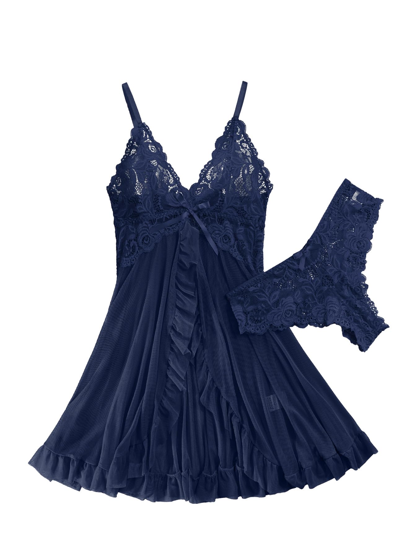Foxiny Sexy Lingerie Dress 2pcs Women Night Gown with Thong 3XS-6XL