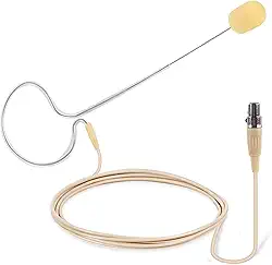 Microfone de ouvido portátil omnidirecional com fio para fone de ouvido de voz profissional com cabo mini XLR de 4 pinos e para-brisa – para sistema Shure