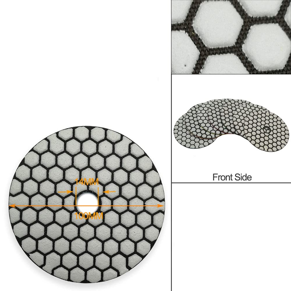 6 piezas 4 pulgadas / 100 mm grano # 100 resina de diamante Bond almohadilla de pulido en seco granito piedra de mármol disco de lijado flexible disco pulidor, A