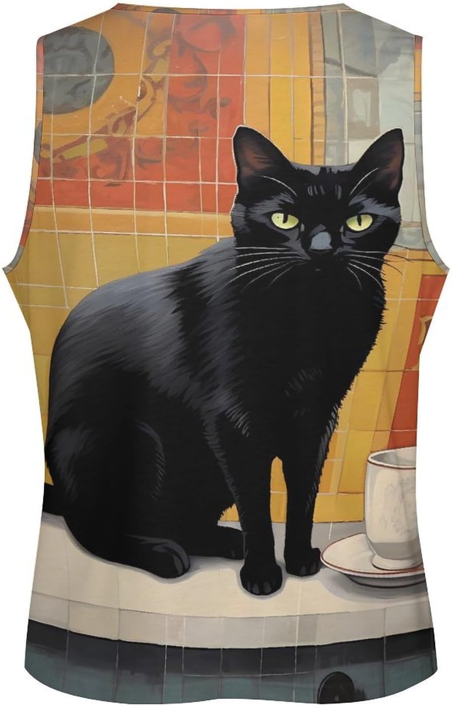 Black Cat Enjoy Coffee Men's Tank Tops Sleeveless Muscle Shirts for Men Lightweight Vest Crew Neck T-Shirts