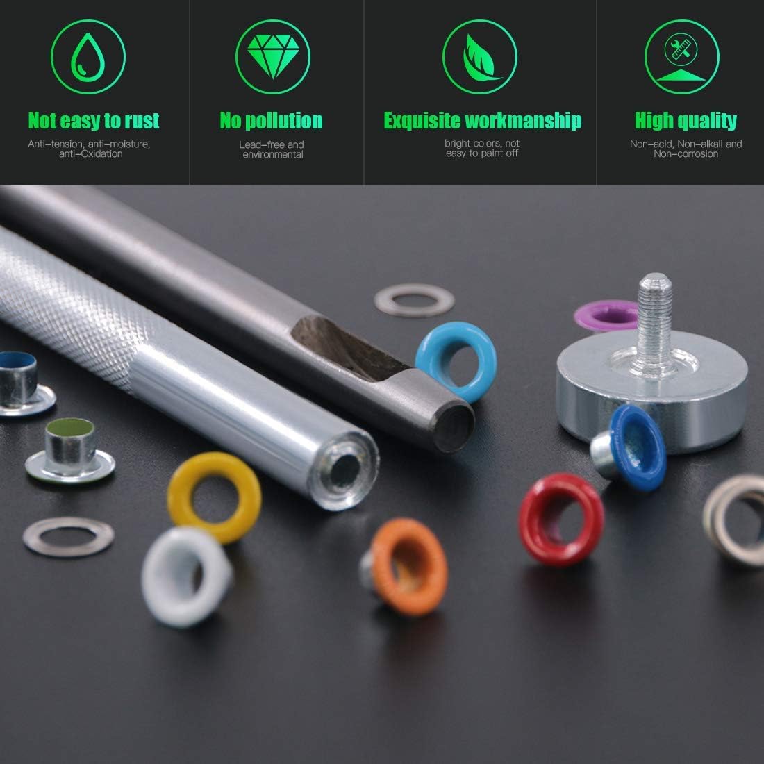 Multi-Color Metal Eyelets Grommets Kit Including Base Punch Installation Tool and Rubber Mallet for Shoes Clothes Crafts Bag - (Color: 504pcs 5mm set)