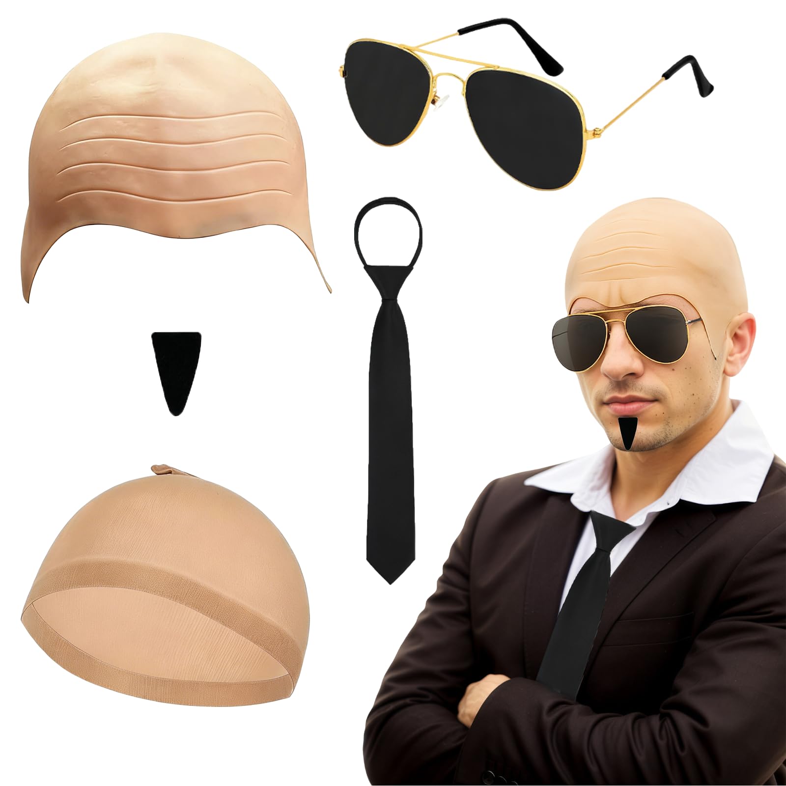 GWAWG Latex Bald Cap for Adults Latex bareheaded Accessory Set,Bald Head Wig Cap Costume Set for Rapper Cosplay Carnival Fancy Dress