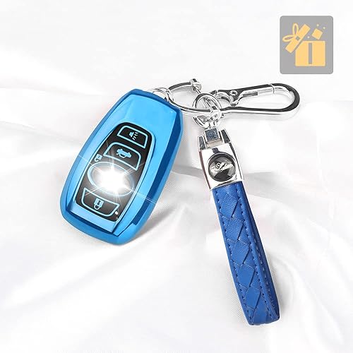 Miniatura 6 de QBUC Funda para llavero Subaru con llavero de cuero, apta para Forester Crosstrek Outback Ascent Impreza Legacy Subaru de 4 botones (azul)