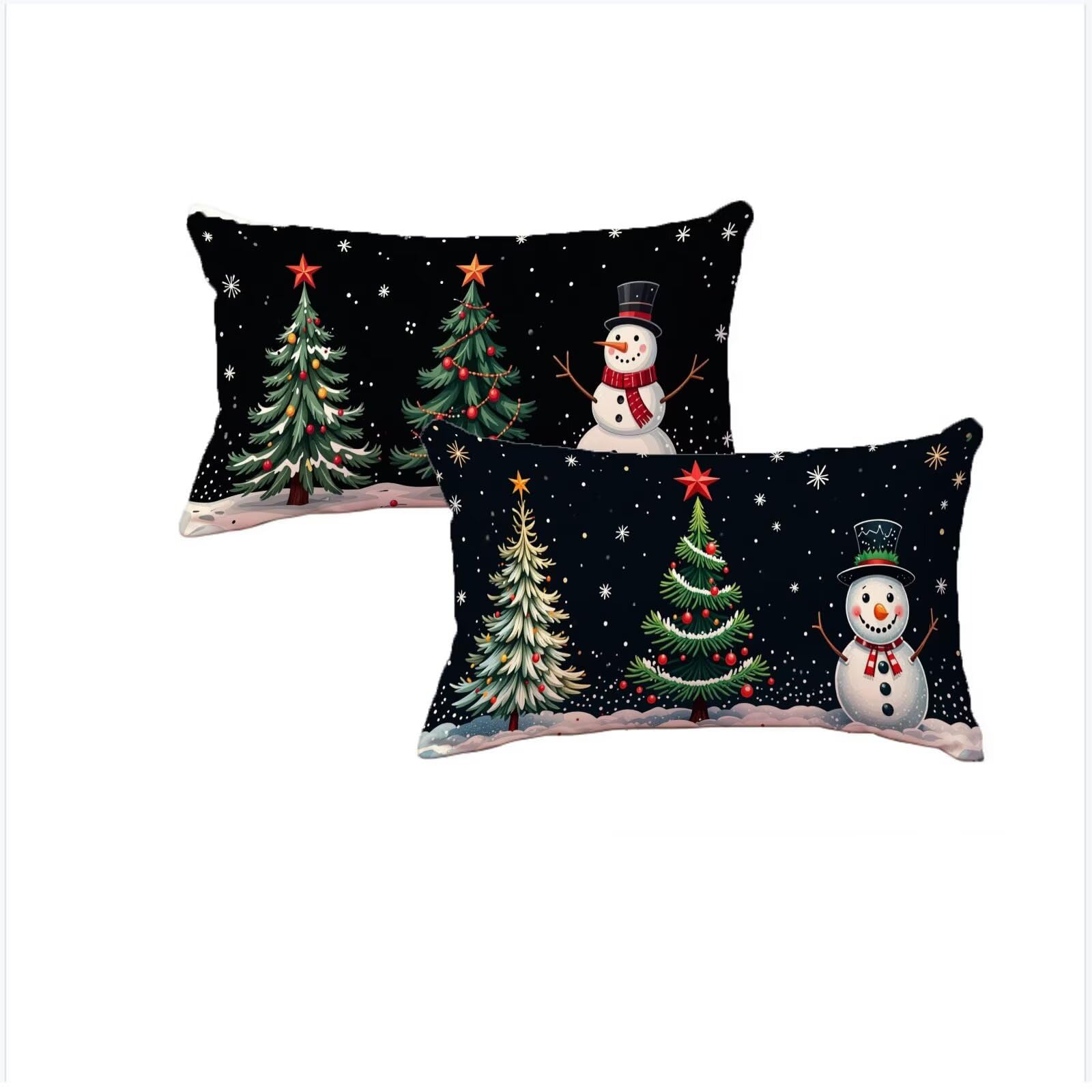 Housse coussin 50x80cm Noël noir en velours | Lot de 2 double face