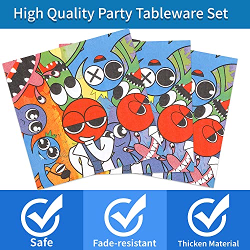 96Pcs Rainbow Birthday Party Supplies Video Game Decoration Plates Napkins Cups Cartoon Theme Blue Tableware Set Serves 24 #TOP3
