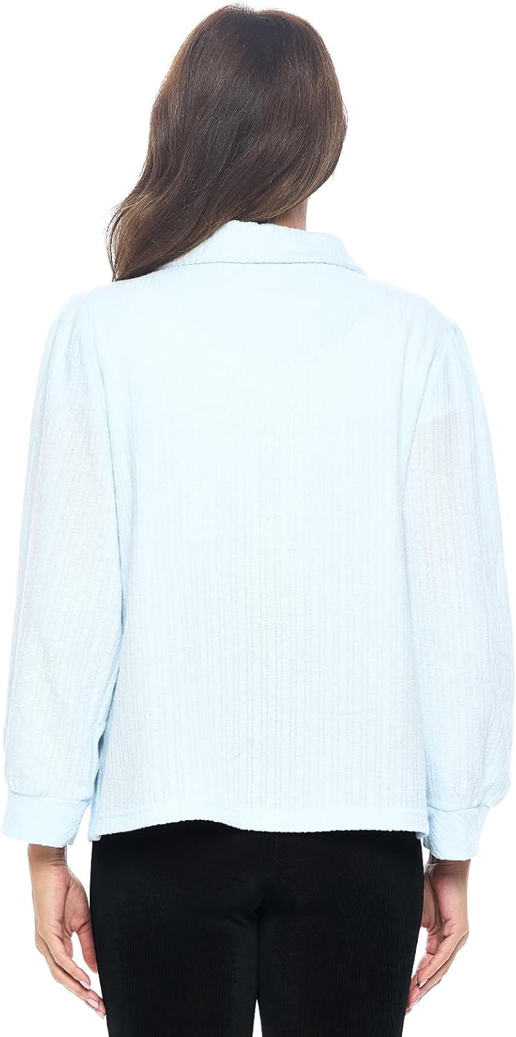 Casual Nights Women's Chenille Bed Jacket, Button Front Long Sleeve Sleep Top with Pockets - Image 3